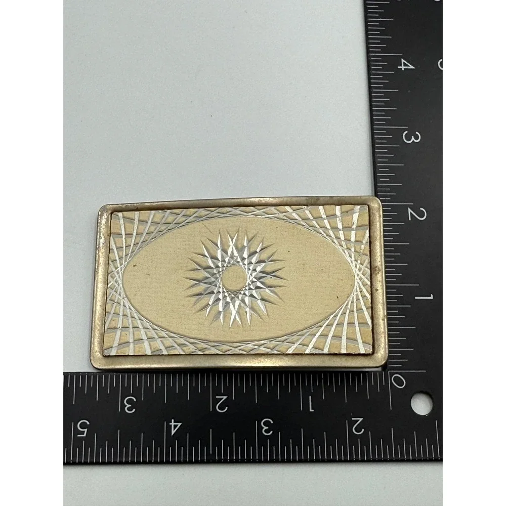 Vintage Two Tone Starburst Belt Buckle‎ Silver Gold Tone Geometric Rectangular